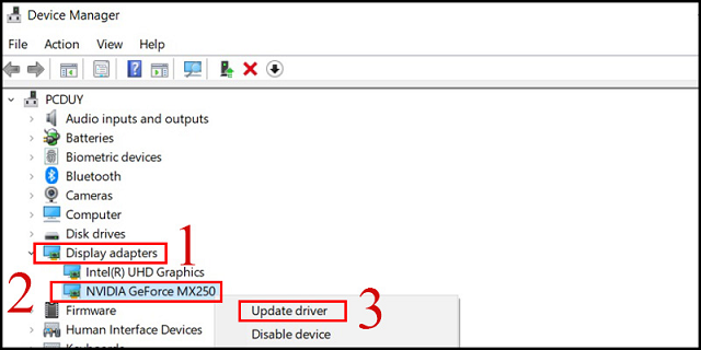 Driver card đồ họa cập nhật lại